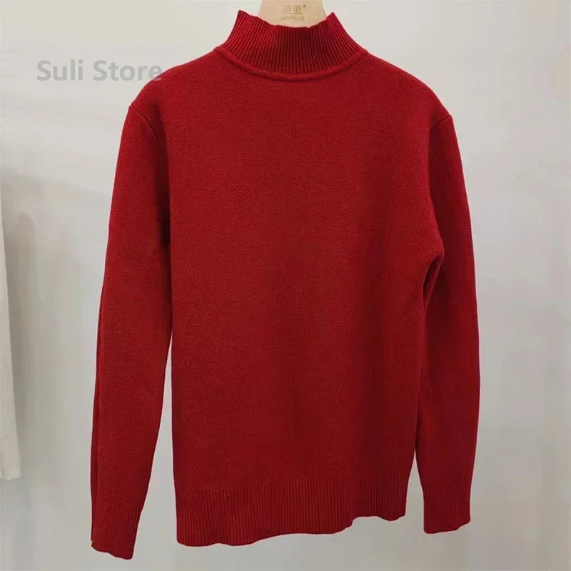 Women's Turtleneck Sweater™ Retro Red with Velvet Lining Thickened Inner Wear Thermal Knitting Bottoming Shirt