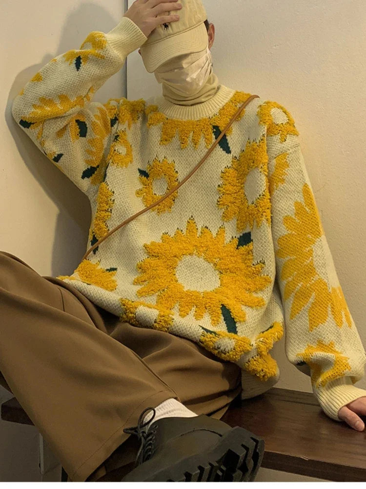 Men's Flocking Floral Sweater™ Baggy Spring Autumn Japanese Style Retro Knitwear