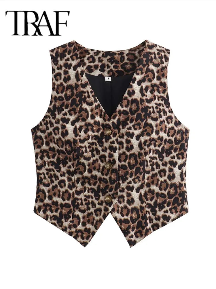 Women's  Leopard Summer Jacket™ V-Neck Single-breasted Cropped Sleeveless Jacket