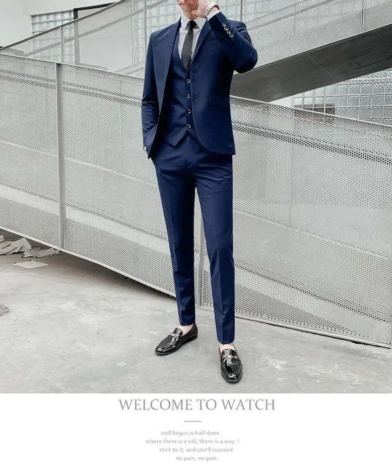 Men's Suit (Blazer+ Vest + Pants)™ Solid Color Casual Slim-fit Suit