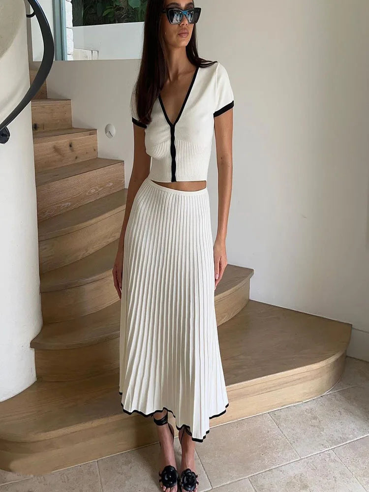Women's Long Skirt Suit™ Summer Short Sleeve V-neck crop top elegant dress