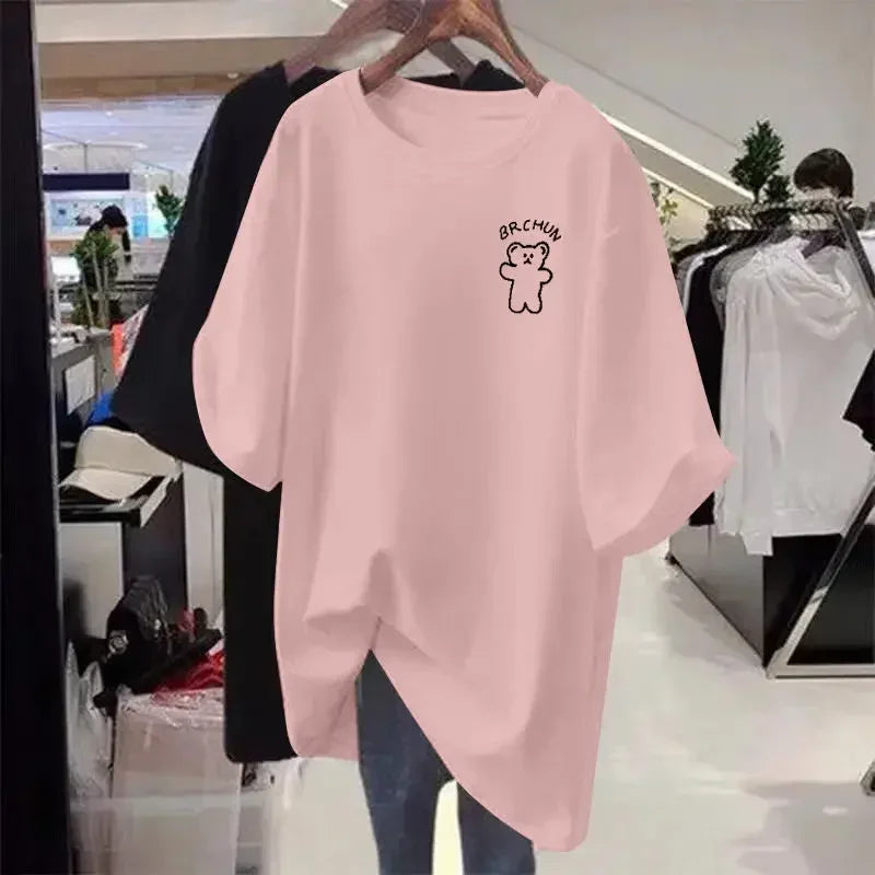 Women's casual loose oversized T-shirt™ cartoon short sleeved cotton sweater