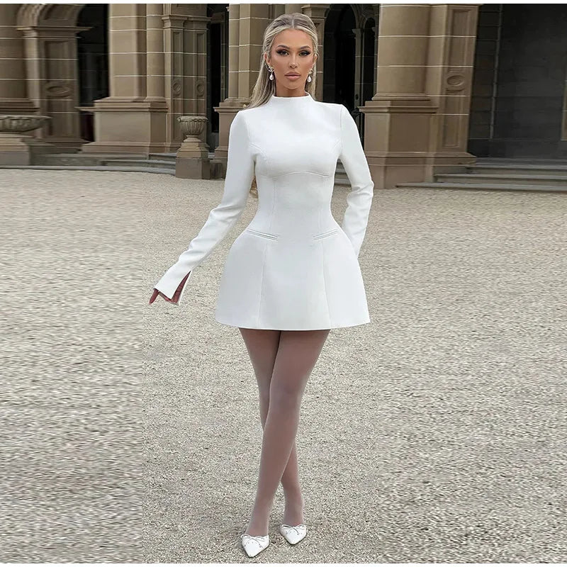 Elegant Women Dress™ Solid Backless Long Sleeve High Waist Dress