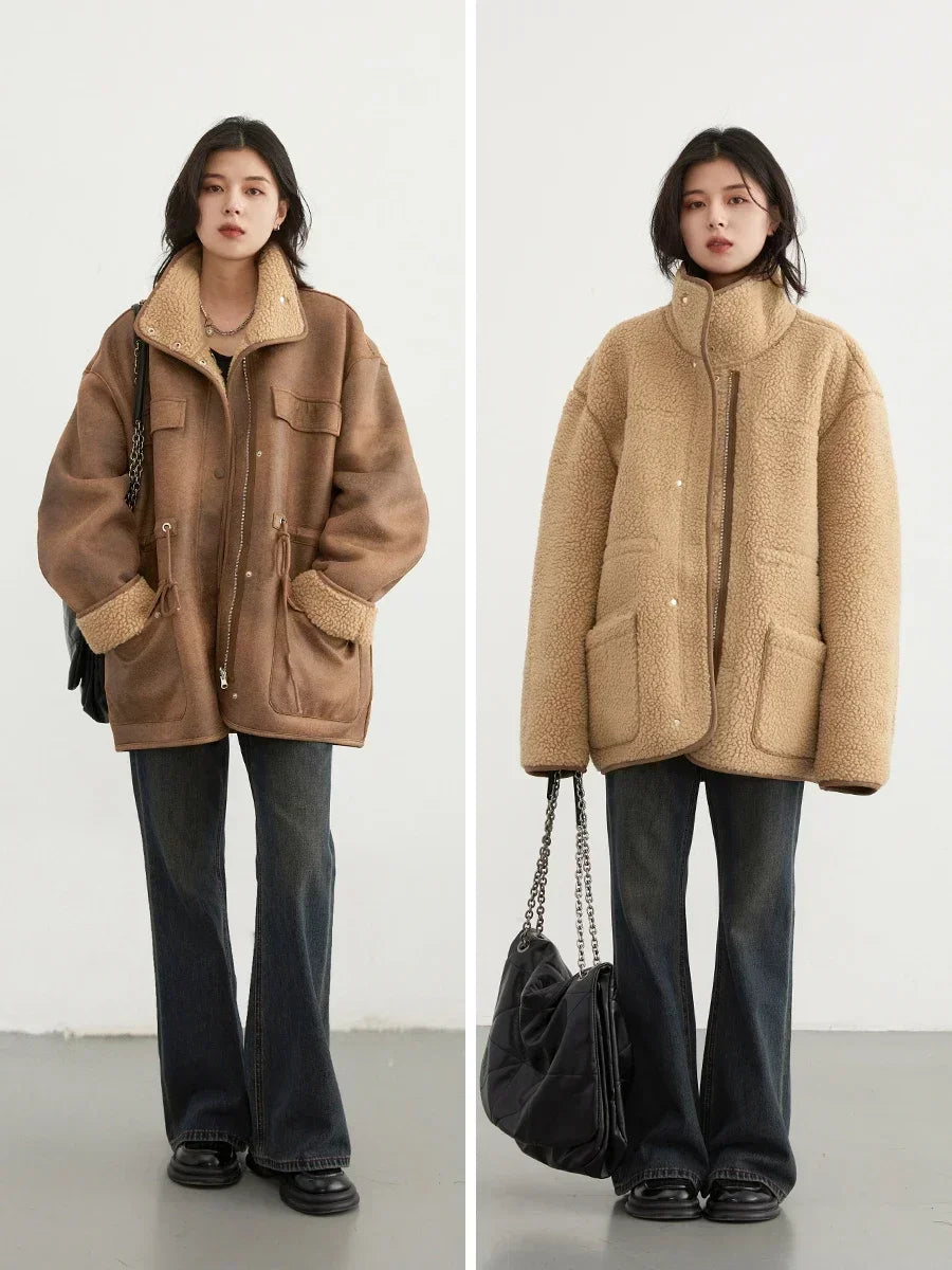 Women's Jackets™ CHIC VEN Thick Warm Solid Suede Reversible Outer Loose Coat