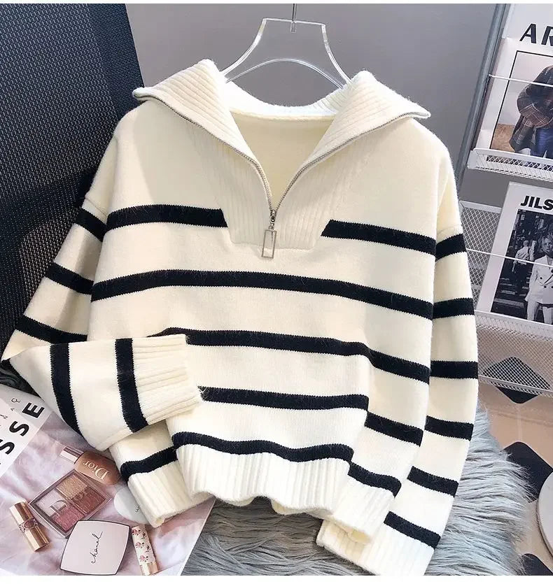 Women's Sweater™ Zipper stripe underlay short style sweater