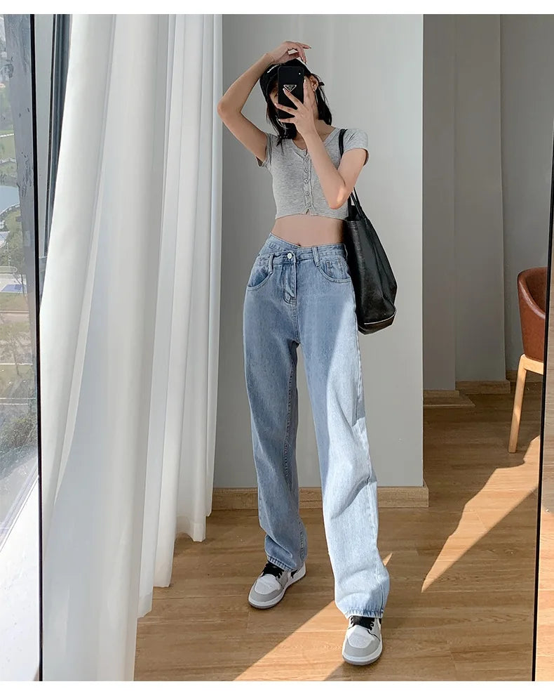 Women's Denim Jeans™ Irregular High-Waisted Wide Straight-Leg Draped Trousers