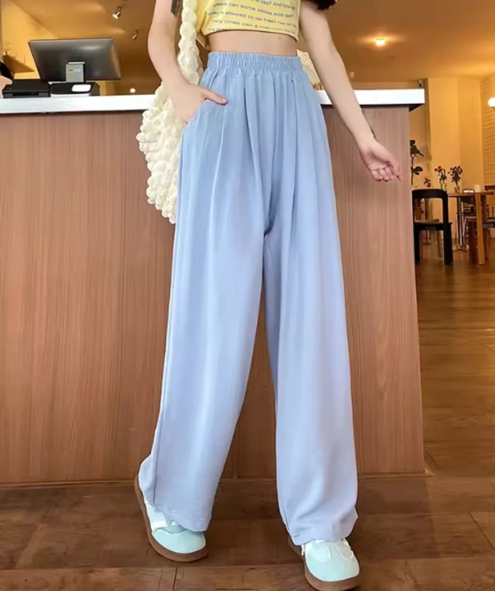 Women's Pants™ Ice Silk Wide-Leg High-Waisted Straight Draped Anti-Wrinkle Casual Pants