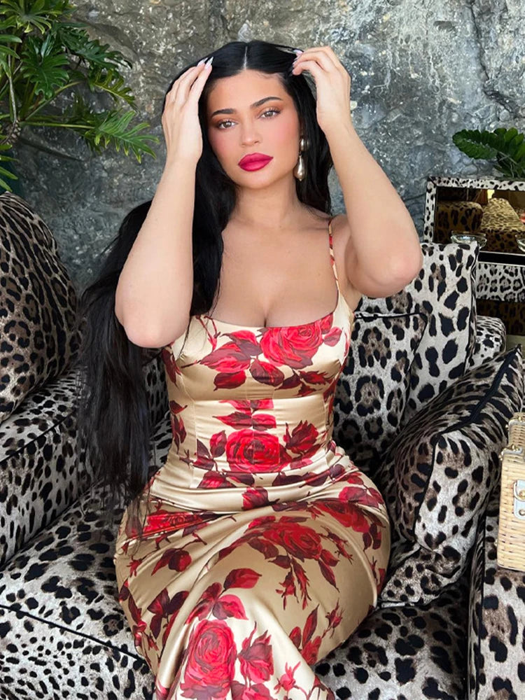 Women's Floral Print Dress™ Sleeveless Backless Bodycon Midi Dress