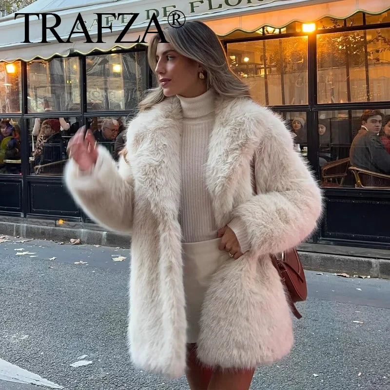 Women's Faux Fur Coat™ TRAFZA Female Chic Chill Long Sleeve Casual Warm Thicken Coat