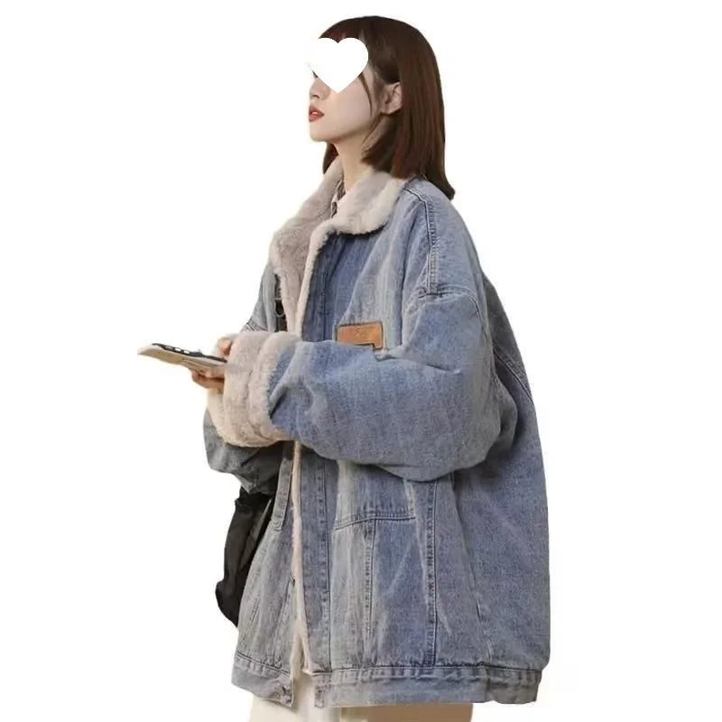 Women's Denim Cotton Padded Jacket™ Lambs Wool Fleece Lined Thickened Fit Warm Padded Jacket