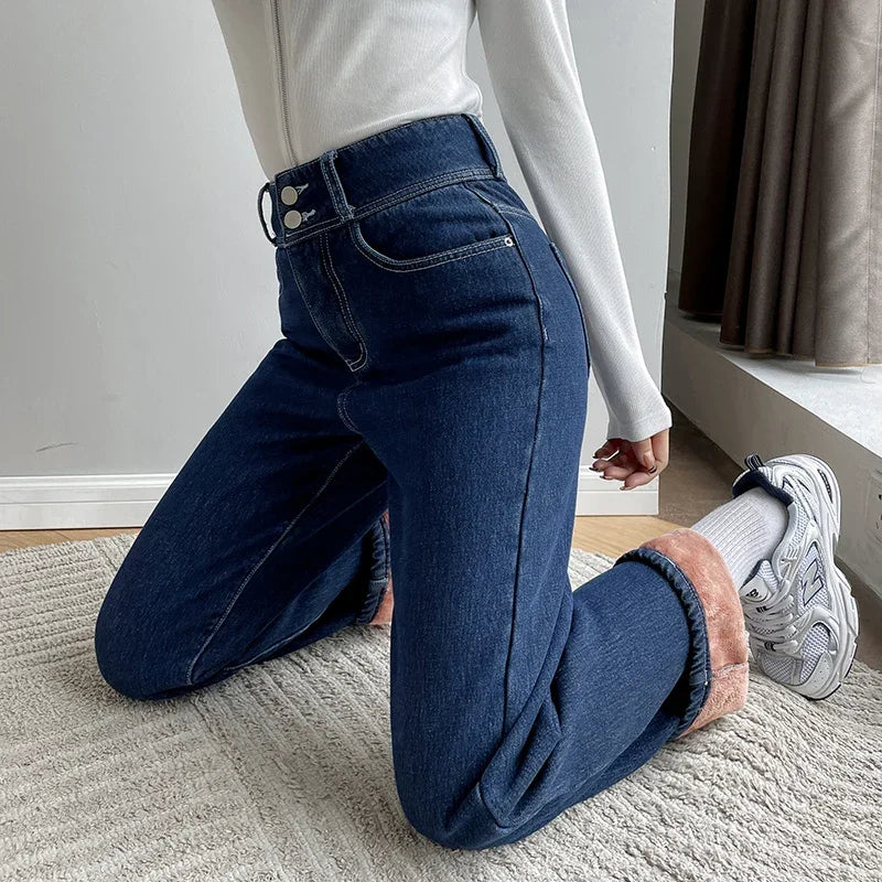 Women's Fleece Wide Leg Jeans™ Winter Warm Vintage Baggy High Waist Loose Straight Denim Pants