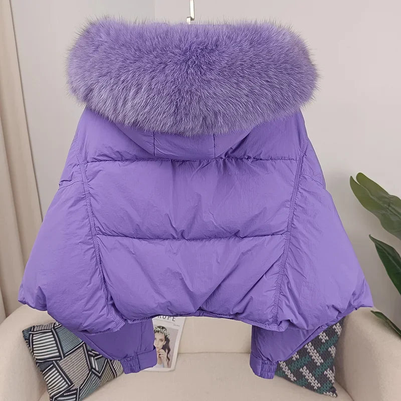 Women's Duck Down Loose Winter Jacket™ Real Fox Fur Raccoon Fur Collar Hooded Thick Warm Detachable Coat