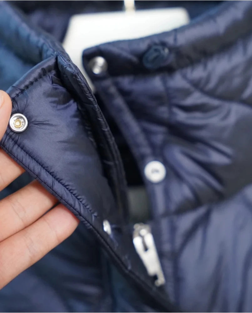 Women's Quilted Coat™ drawstring ties high neck pocket clip cotton jacket for women