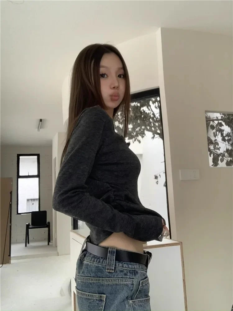 Women's T-Shirt™ Long Sleeves Korean Fashion Style O-neck Fake two items T-shirt