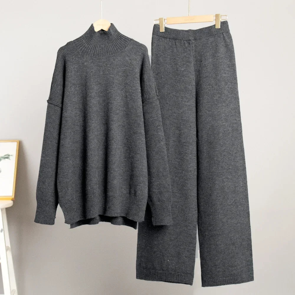 Women's Turtleneck Knitted Suits™ Thick Loose Pullover & Trousers Sets