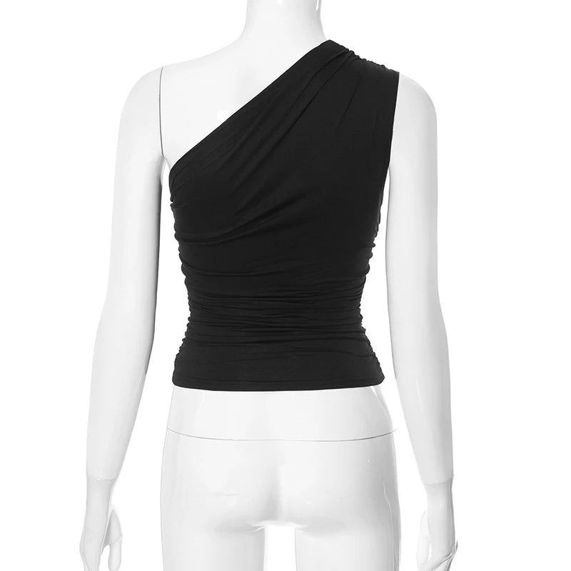 Women's One Shoulder Backless Shrink Tank Top™ Tight Sexy Sleeveless Neckless Slim T-Shirt