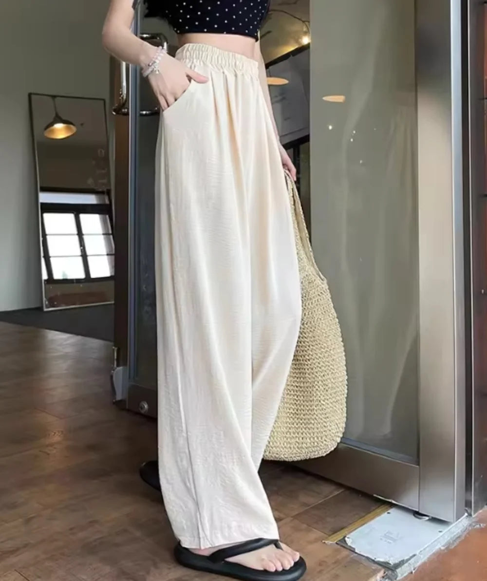 Women's Pants™ Ice Silk Wide-Leg High-Waisted Straight Draped Anti-Wrinkle Casual Pants