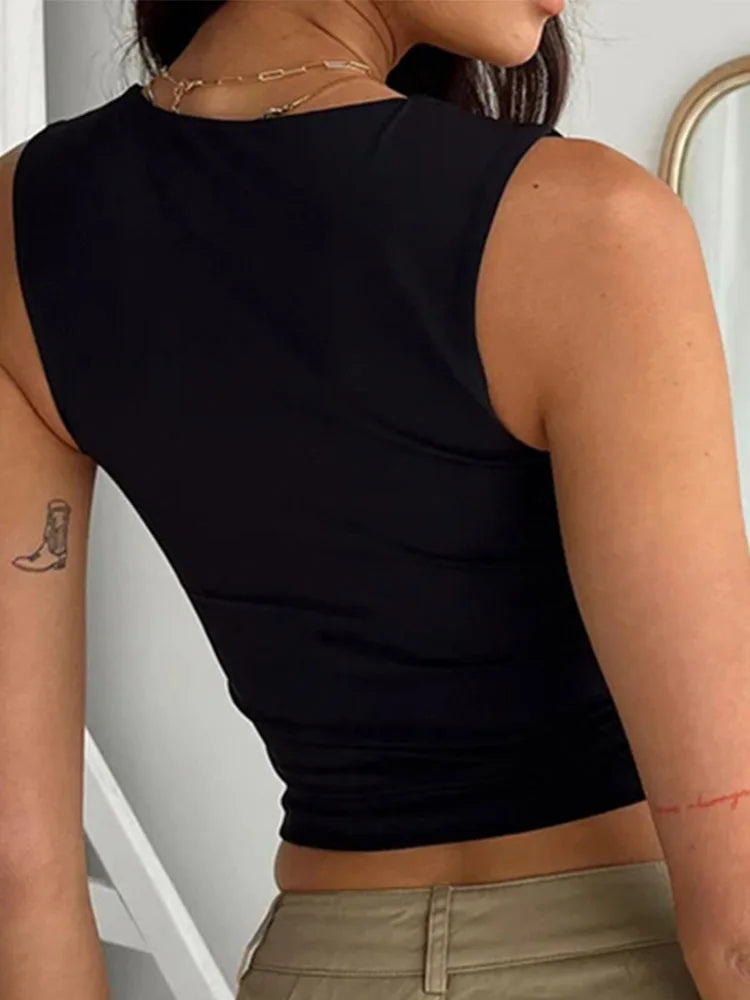 Women's Sleeveless Collar Crop Tops™ Y2K Summer Black Tank Tops