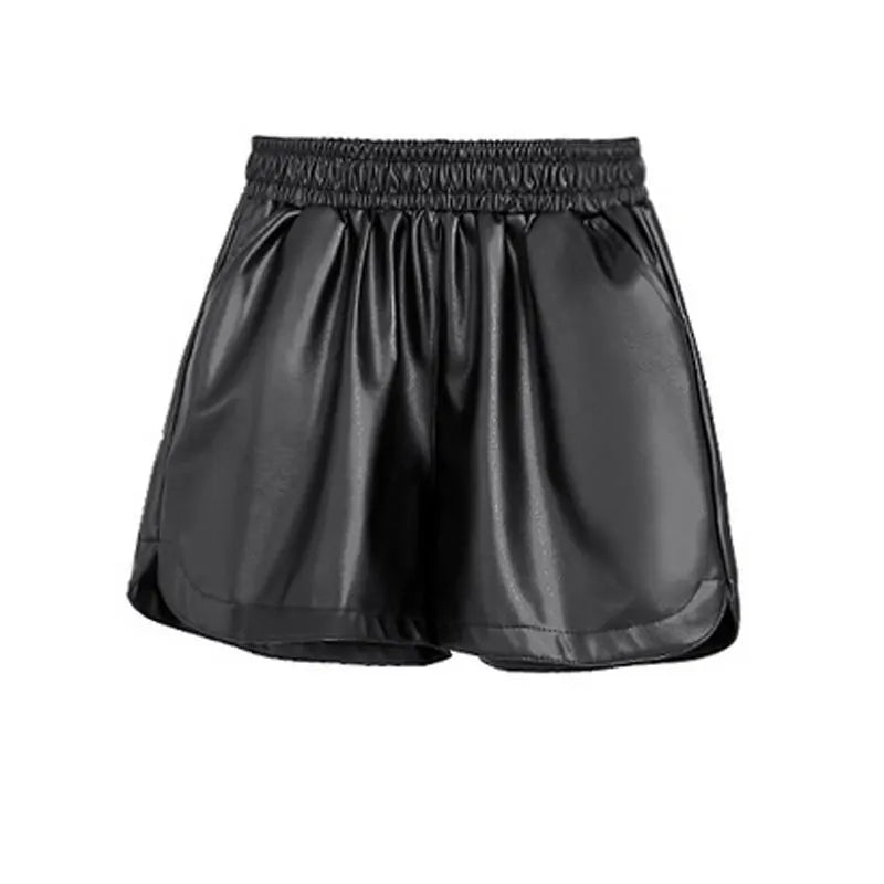 Women's Shorts™ Black PU Leather High Waist Wide Leg Faux Leather Shorts