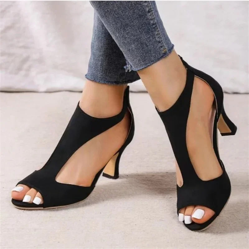 Women's Summer Sandals™  Rome Flock Mid Heel Zipper Open Toe Sandals