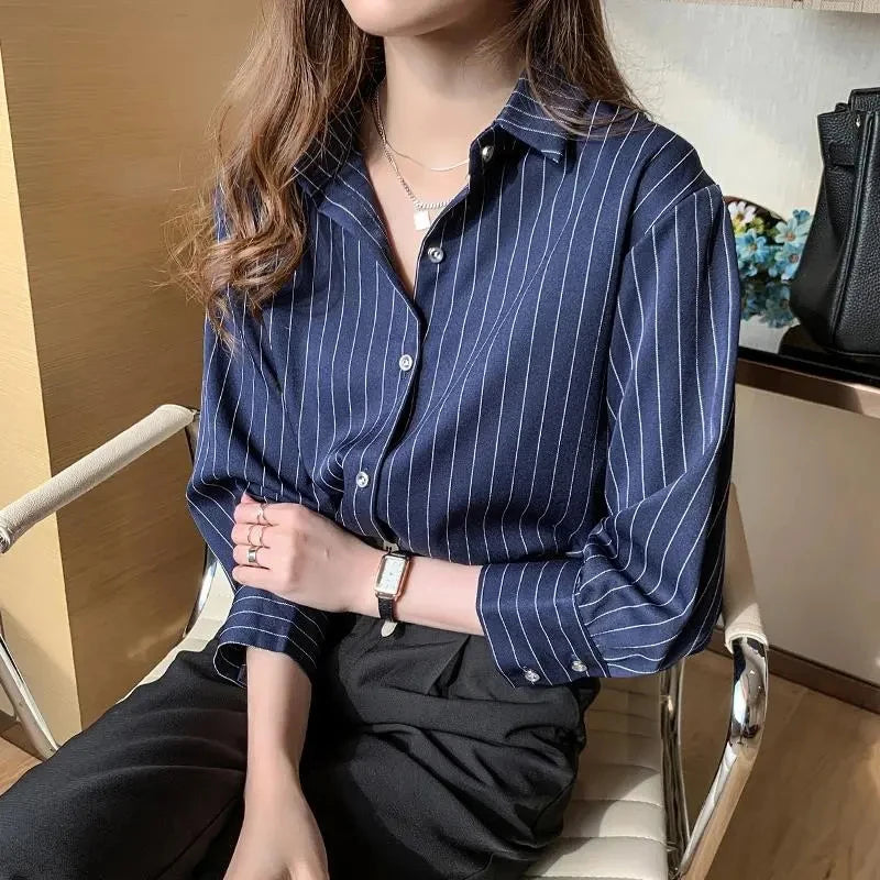 Women's Striped Shirt™ Y2K Summer Vintage Chic Loose Long Sleeve Office Ladies Shirt