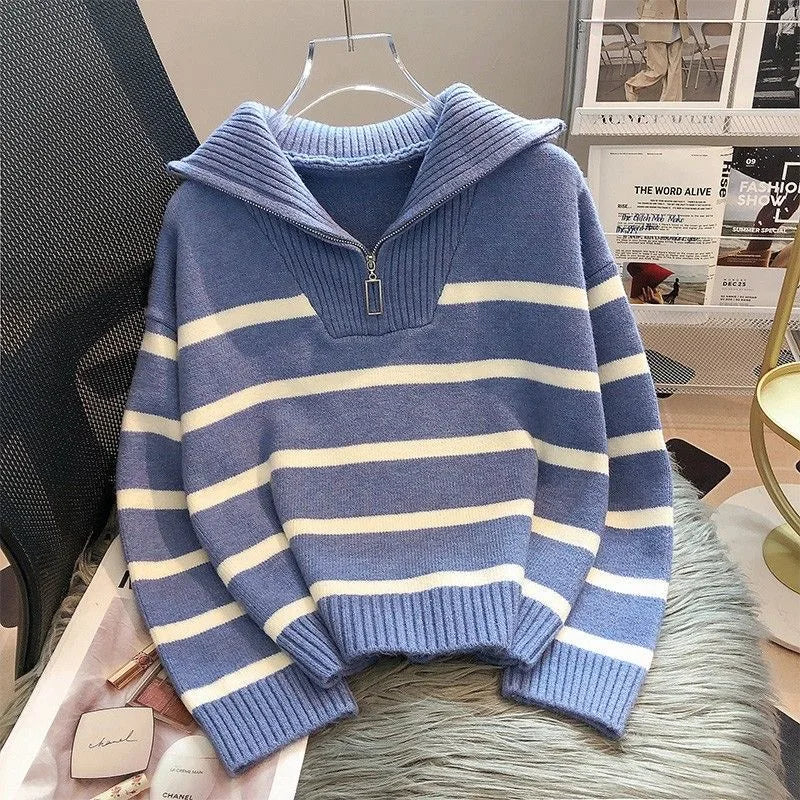 Women's Sweater™ Zipper stripe underlay short style sweater