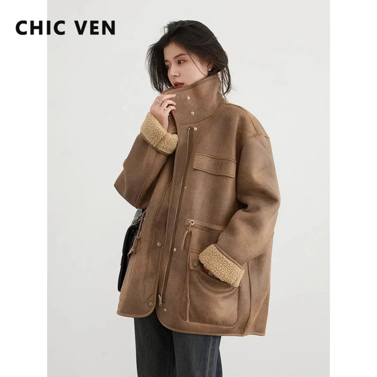Women's Jackets™ CHIC VEN Thick Warm Solid Suede Reversible Outer Loose Coat