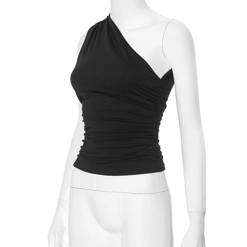 Women's One Shoulder Backless Shrink Tank Top™ Tight Sexy Sleeveless Neckless Slim T-Shirt
