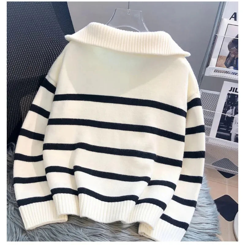 Women's Sweater™ Zipper stripe underlay short style sweater