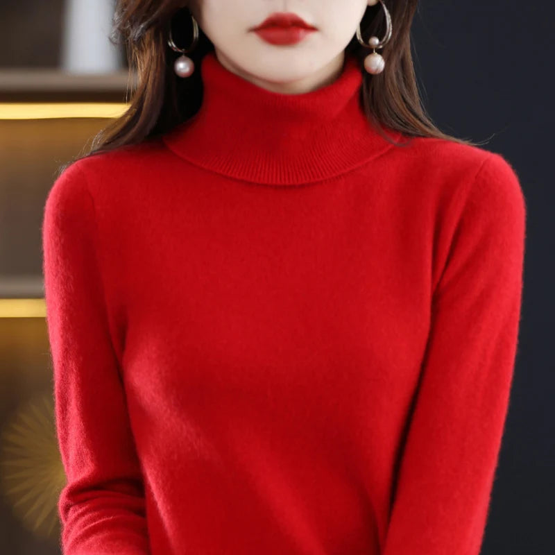 Merino Wool Cashmere Sweater™ Women Knitted Sweater Turtleneck Long Sleeve Pullovers