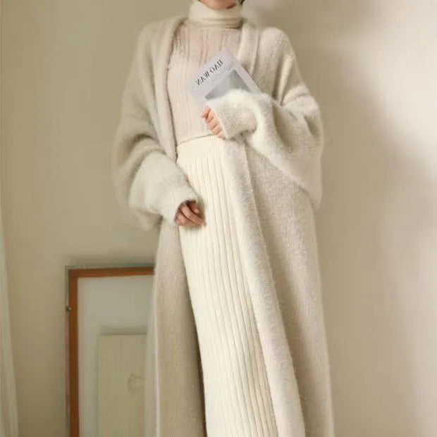 Women's Long Cardigan Coat™ Knitted fluffy Long Sleeve Cashmere Sweater Coat