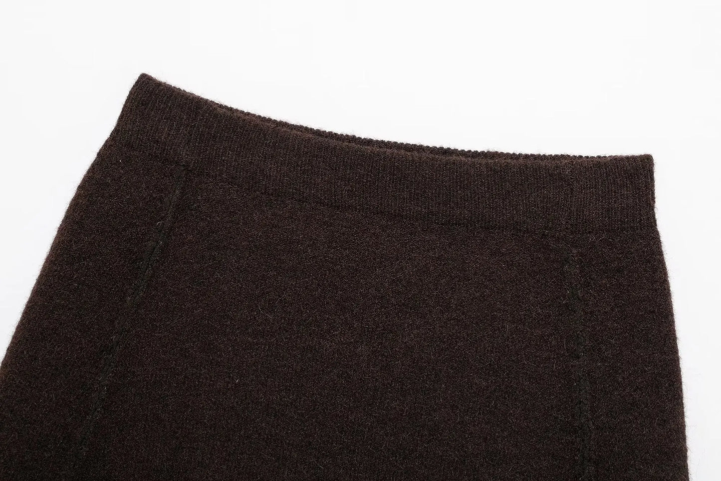 TRAFZA Women's Knitted Brown Suit™ Buttons Pocket Cardigan Sweater and  Elastic Waist Slim Mini Skirt