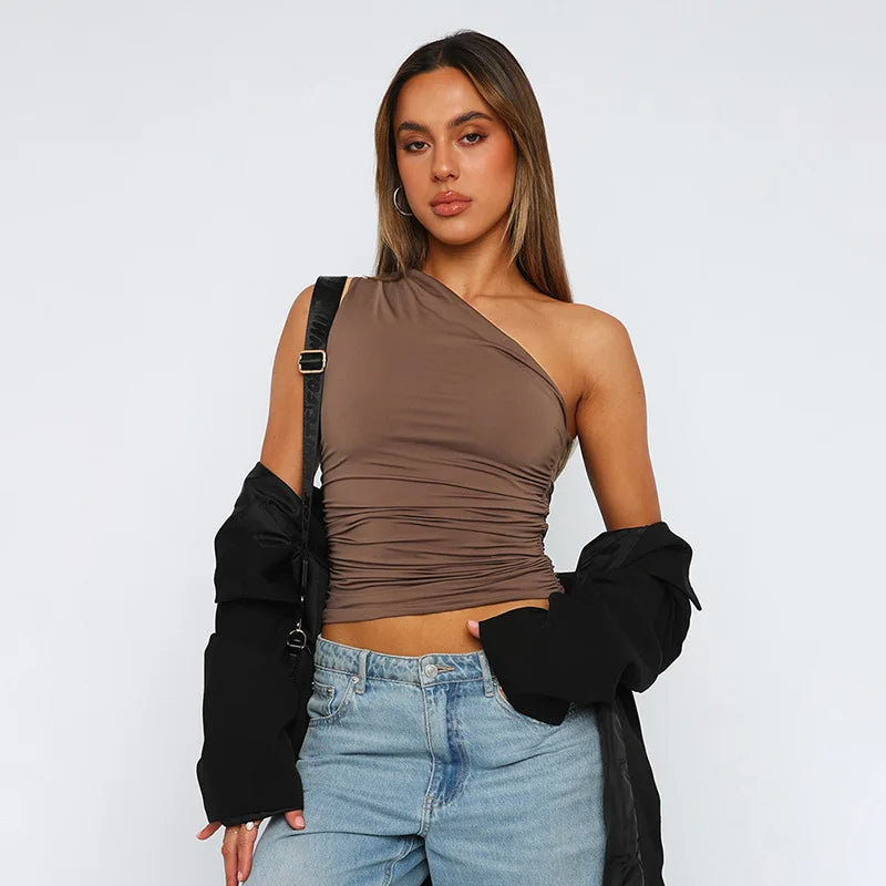 Women's One Shoulder Backless Shrink Tank Top™ Tight Sexy Sleeveless Neckless Slim T-Shirt
