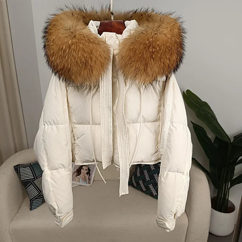 Women's Duck Down Loose Winter Jacket™ Real Fox Fur Raccoon Fur Collar Hooded Thick Warm Detachable Coat