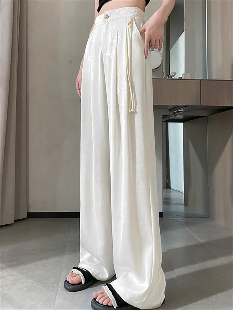 Women's Jacquard Wide Leg Satin Pants™ Casual Loose Pants