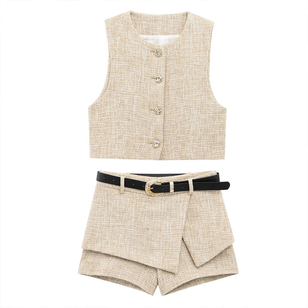 Women's Summer Suit™ Retro Texture Short Tank Top & Shorts Set