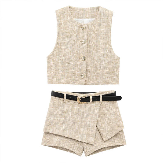 Women's Summer Suit™ Retro Texture Short Tank Top & Shorts Set