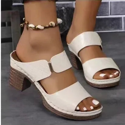 Women's Open-Toe Slippers™ Thick Heel  Rubber Bottom PU Leather Slippers