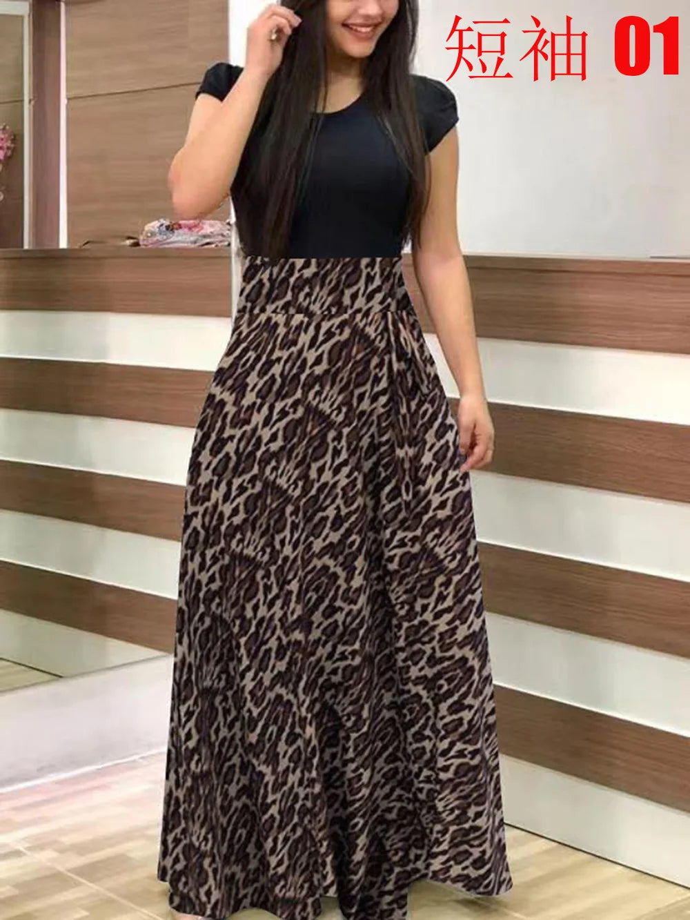 Women's Short Sleeves Dress™ Style flower print color matching short sleeved dresses