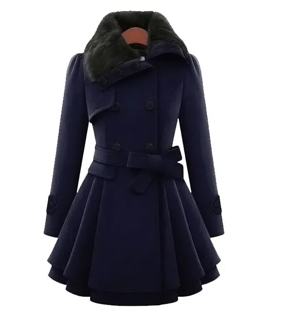 Women's Woolen Jacket™ Long Double Row Buttoned Narrow Fit Overcoat