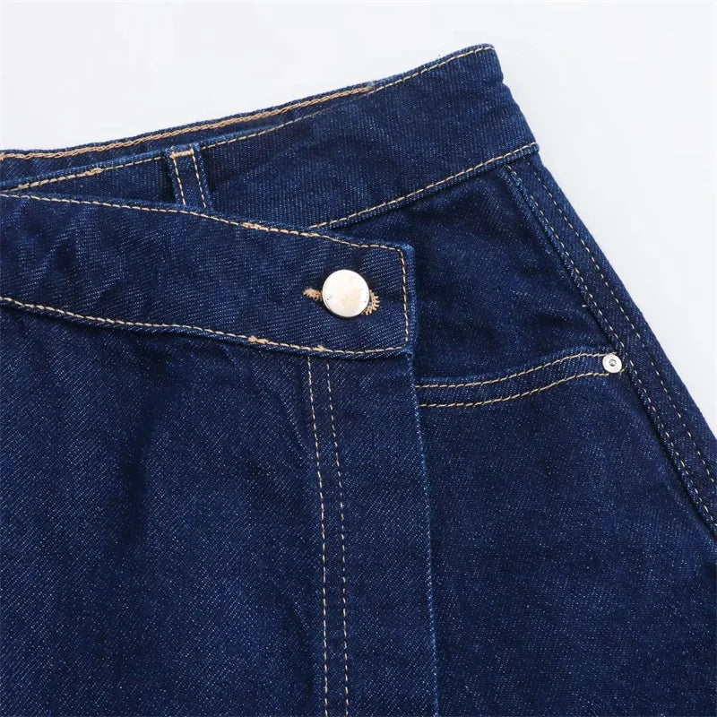 Women's TRAF Blue Denim Suit™ Short Sleeve Cropped Shirt & Short Y2k Set
