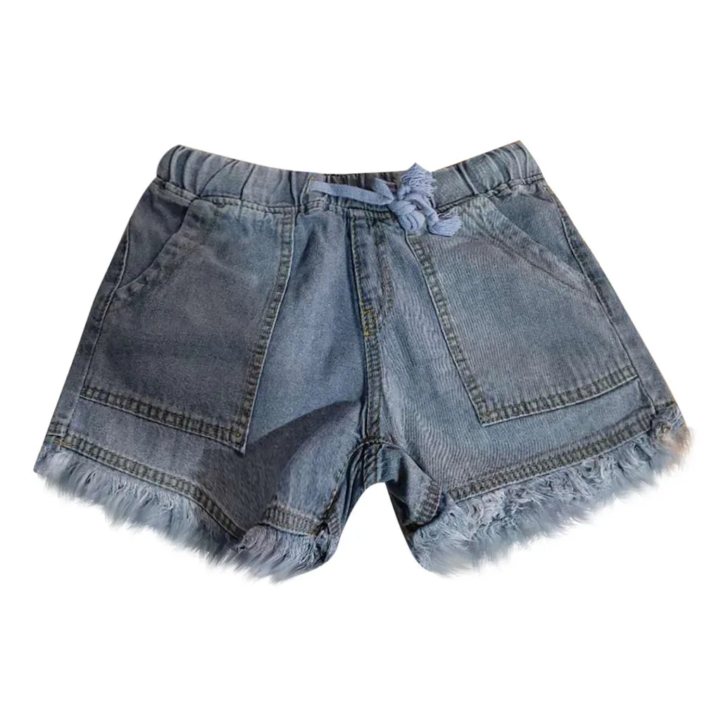 Women's Denim Shorts™ Drawstring Elastic Waisted Pocket Tassel Hem Soft Summer Shorts