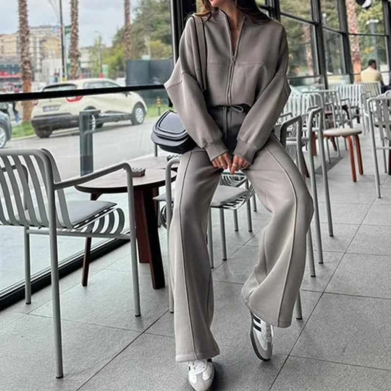 Women's BKLD Tracksuit Sets™ Zip-up Loose Cropped Cardigan + Drawstring Sweatpants