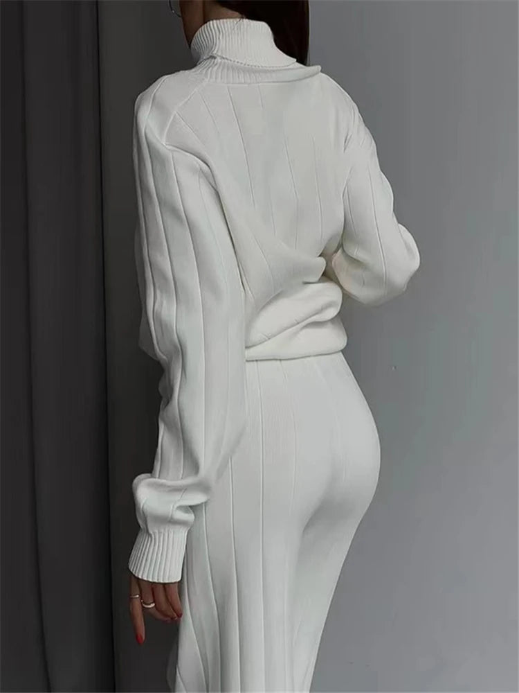 REALEFT Women's Knitted Tracksuit™ Turtleneck Sweater and Straight Jogging Pant Suits