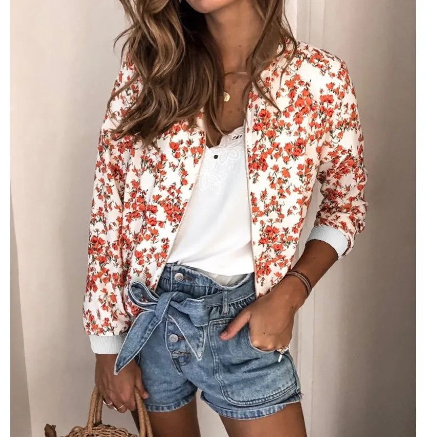 Women's Elegant Zipper Bomber Jacket™ Floral Printed Jackets