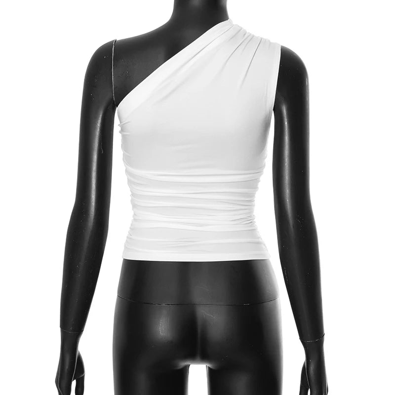 Women's One Shoulder Backless Shrink Tank Top™ Tight Sexy Sleeveless Neckless Slim T-Shirt