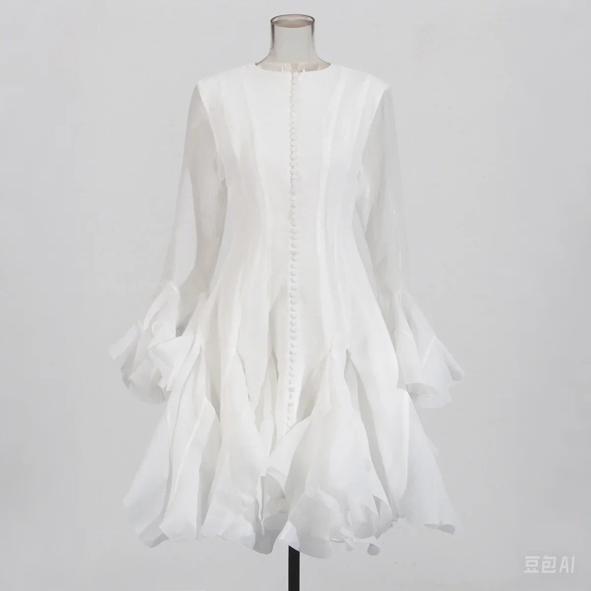 Women's Dress™ VGH Sweet Ruffles Elegant Knee Length Round Neck Flare Sleeve High Waist Spliced Button Dress