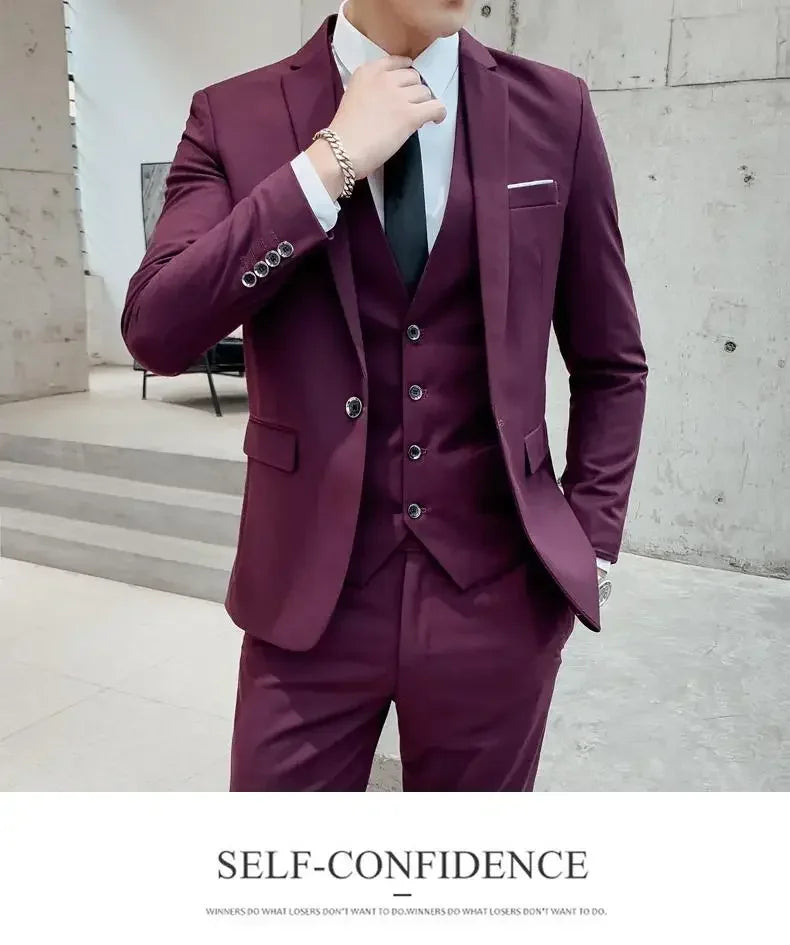 Men's Suit (Blazer+ Vest + Pants)™ Solid Color Casual Slim-fit Suit