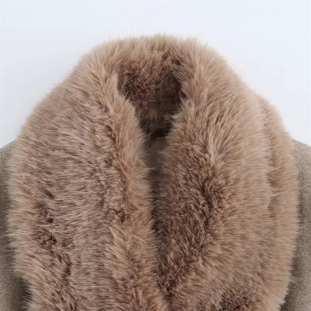 RARF Women's Belt Fur Collar Coat™  Flip Collar Pocket Button Decoration Wear