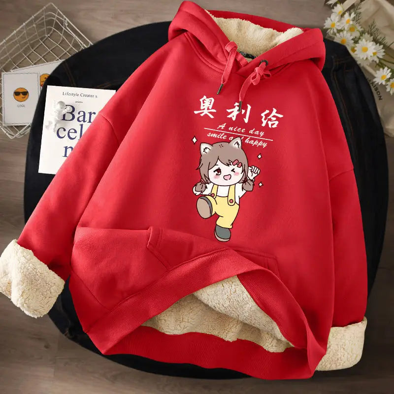 Women's Lamb Wool Pullovers™ Velvet Cartoon Hoodies